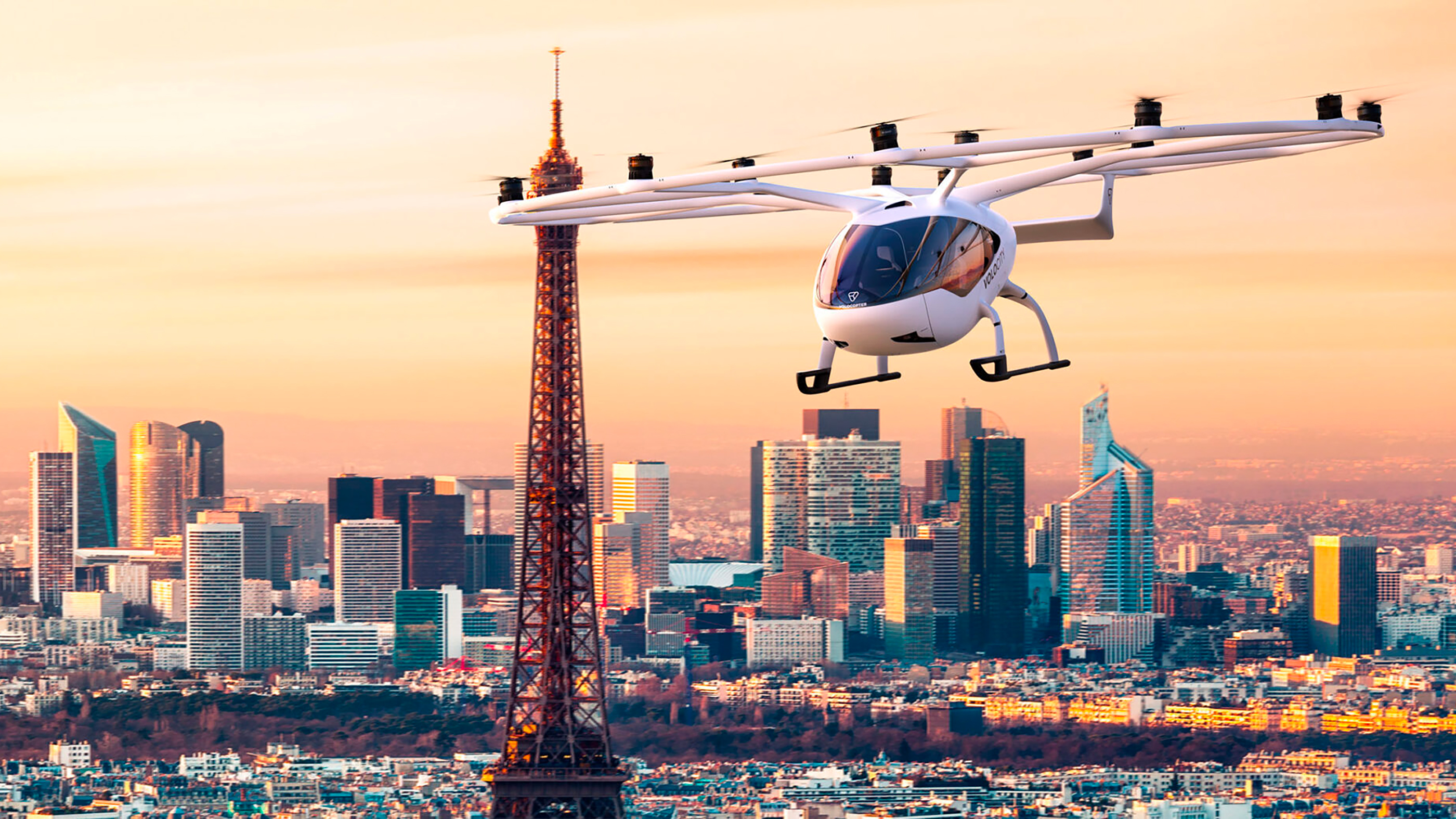 L'eVOLT du constructeur allemand Volocopter qui souhaiterait que son engin volant vol lors des Jeux Olympiques d'été de Paris 2024. © Volocopter