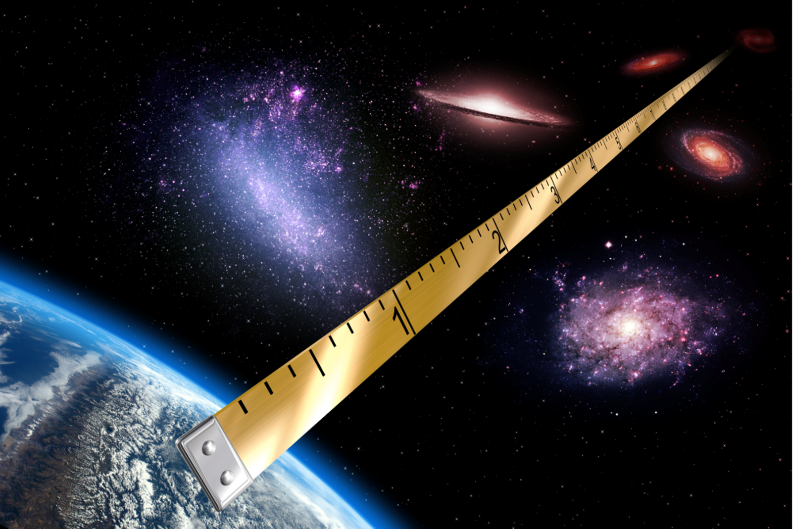 Vue d’artiste. Pour la première fois, l’équipe du projet Araucaria a déterminé la distance du Grand Nuage de Magellan avec une précision de 1 %. Cette précision est comparable, par exemple, à celle que l’on peut atteindre en mesurant la taille d'une personne à une longueur de cheveu près, à la « simple » différence que, dans le cas du GNM, la distance mesurée correspond à 162.000 années-lumière, soit 1,53 milliard de milliards de kilomètres. © CNRS, Insu