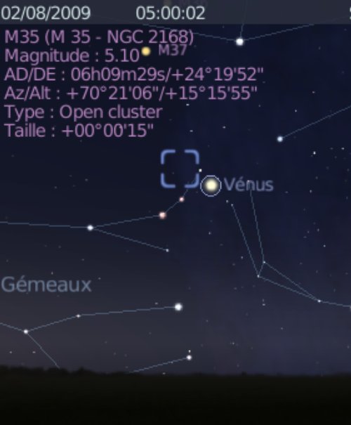 La planète Vénus est en rapprochement avec l'amas ouvert M35