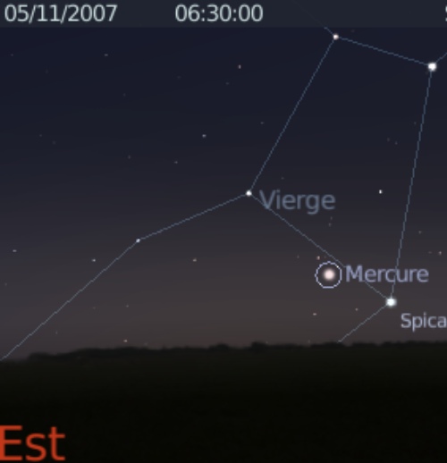 La planète Mercure est en conjonction avec l'étoile Spica