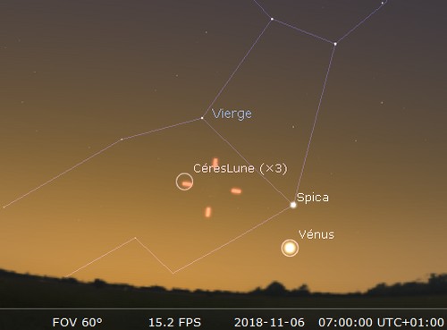 La Lune en rapprochement avec Vénus et Spica