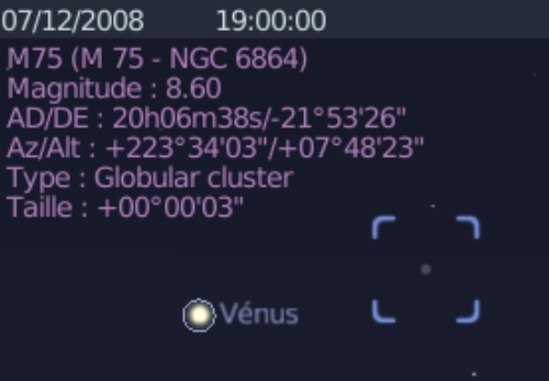 La planète Vénus est proche de l'amas globulaire M75