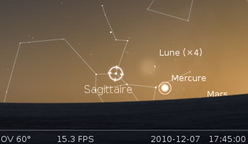La Lune en rapprochement avec Mercure et l'étoile Nunki