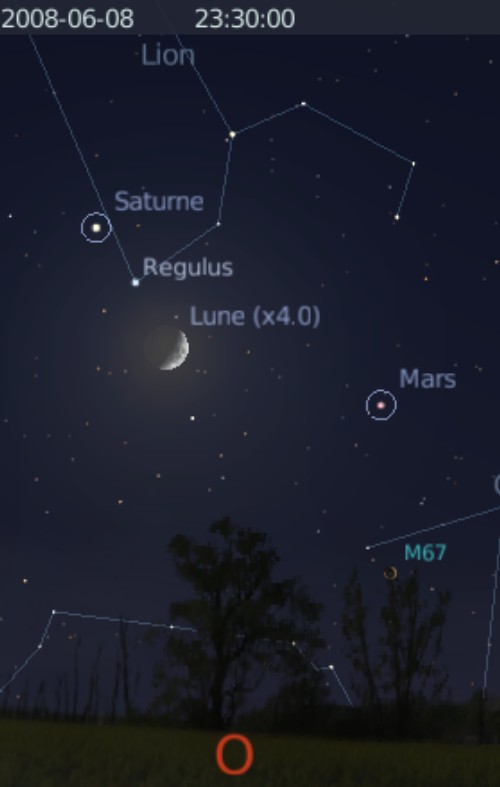 La Lune est en rapprochement avec l'étoile Régulus et la planète Saturne