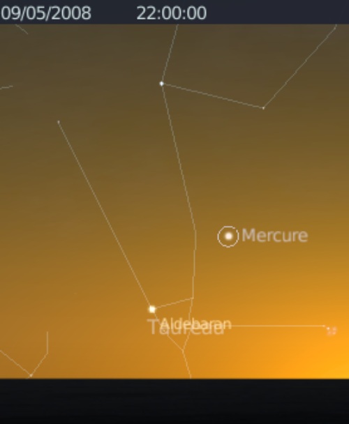 La planète Mercure est en rapprochement avec l'étoile Aldébaran