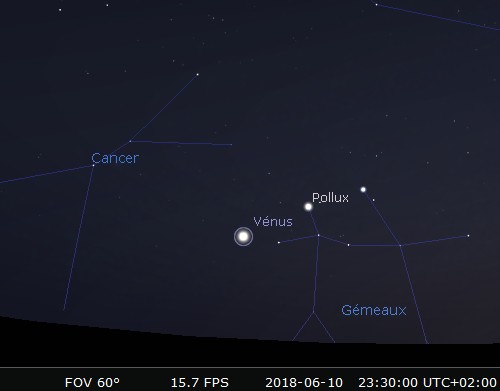 Vénus, Pollux et Castor sont alignés