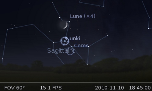 La Lune en rapprochement avec Cérès et l'étoile Nunki