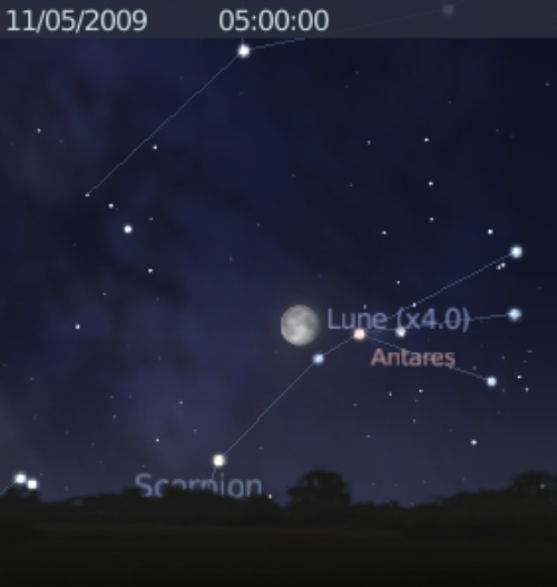 La Lune est en rapprochement avec l'étoile Antarès