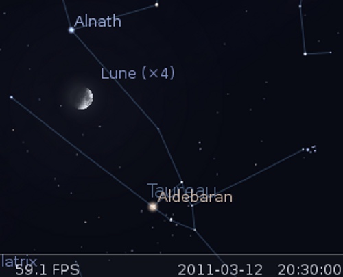 La Lune en rapprochement avec Aldébaran et Alnath