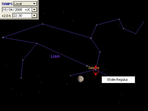 La Lune est en rapprochement avec la planète Saturne et l'étoile Régulus