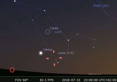 La Lune en rapprochement avec Régulus et Vénus