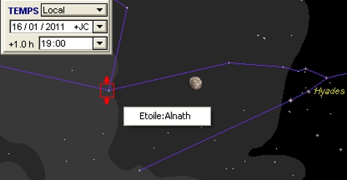 La Lune en rapprochement avec l'étoile Alnath