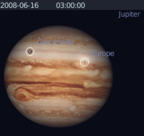 Observez l'ombre des satellites Europe et Ganymède sur la planète Jupiter