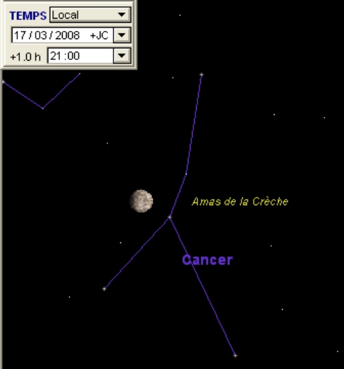La Lune est en rapprochement avec l'amas de la Crèche (M44)