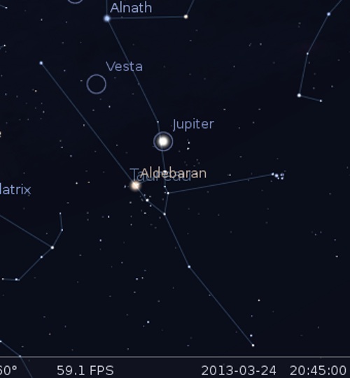 Jupiter en rapprochement avec Aldébaran