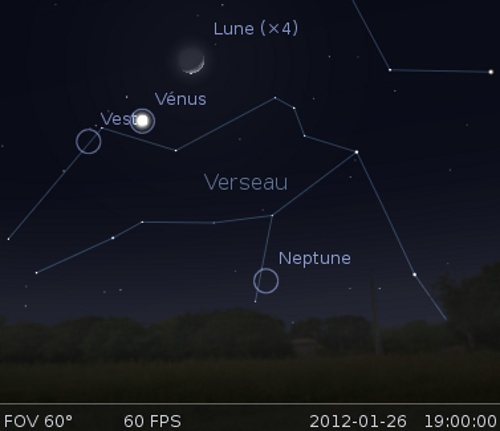 La Lune en rapprochement avec Vénus et Vesta