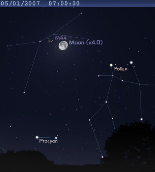 La Lune est proche de l'amas de la Crèche (M44)