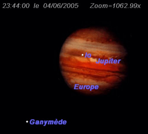 Eclipse de Ganymède et Europe, et passage de Io devant la planète Jupiter