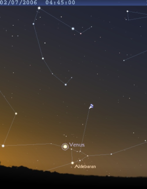 La planète Vénus est en conjonction avec l'étoile Aldébaran