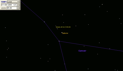 La planète Saturne est en conjonction avec l'amas de la Crèche (M44)