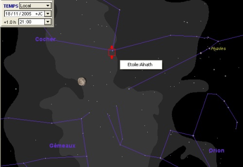 La lune passe à proximité de l'étoile Alnath