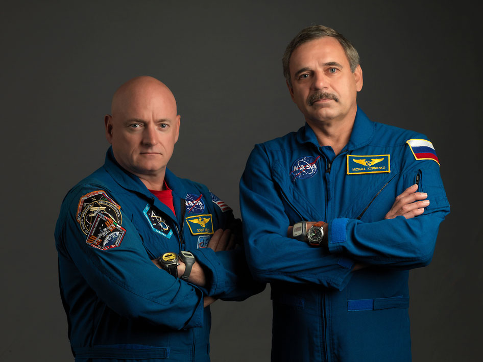 Les deux membres de l'équipage de la Station : l'astronaute de la Nasa, Scott Kelly, et le cosmonaute de Roscosmos, Mikhail Kornienko, participeront à une mission d'un an à bord du complexe orbital. © Nasa