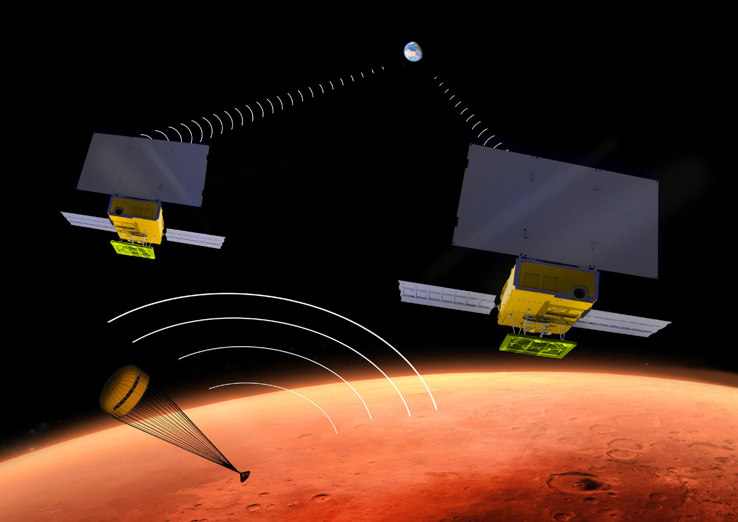 Les CubeSat pourraient être utilisés dans des situations de plus en plus audacieuses, comme c'est le cas avec la mission InSight de la Nasa. Un progrès rendu notamment possible grâce à la miniaturisation des instruments scientifiques et des servitudes des satellites (c'est-à-dire leurs éléments de navigation et de structure). © JPL/Nasa