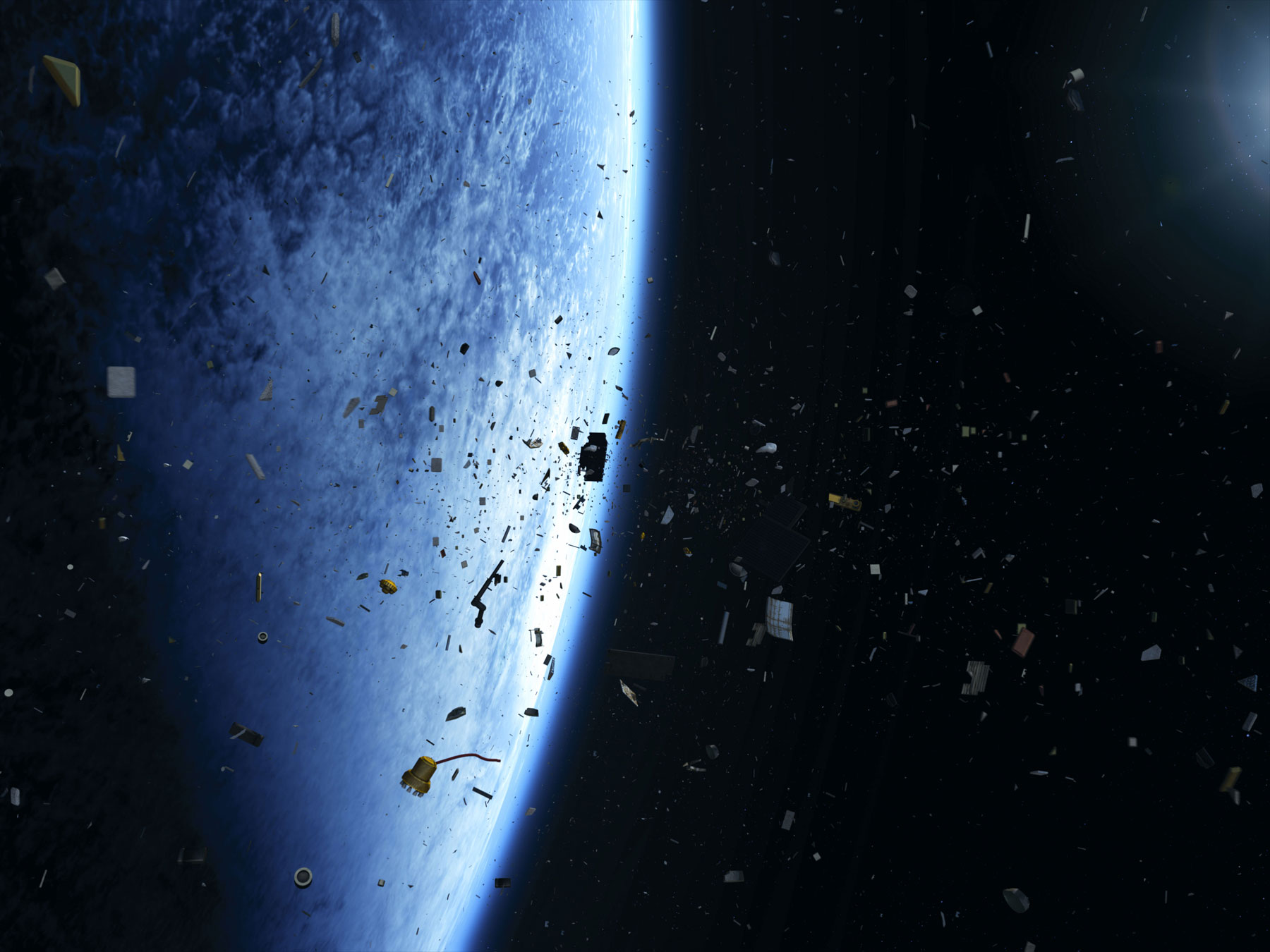 Représentation artistique de débris en orbite terrestre. © ESA