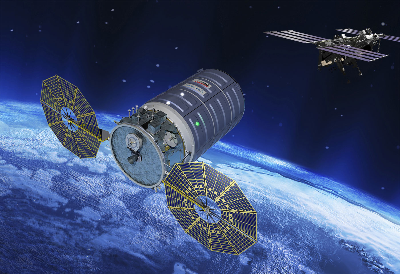 Le quatrième lancement du Cygnus – une version améliorée, plus grande et avec de nouveau panneaux solaires – marque le retour des vols privés américains. © Orbital ATK