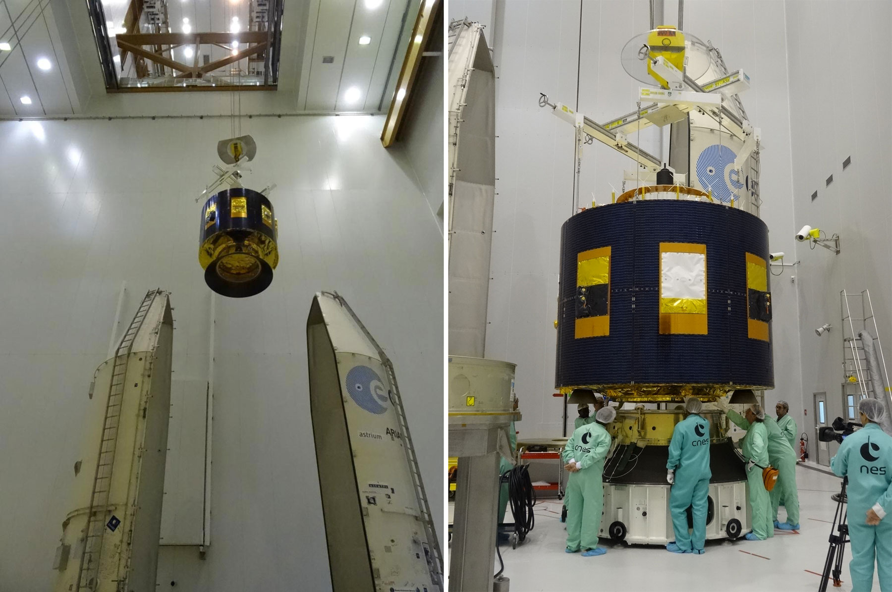 Le satellite MSG 4 avant sa mise sous la coiffe du lanceur Ariane 5 ECA. © Esa, Cnes, Arianespace, Service optique CSG