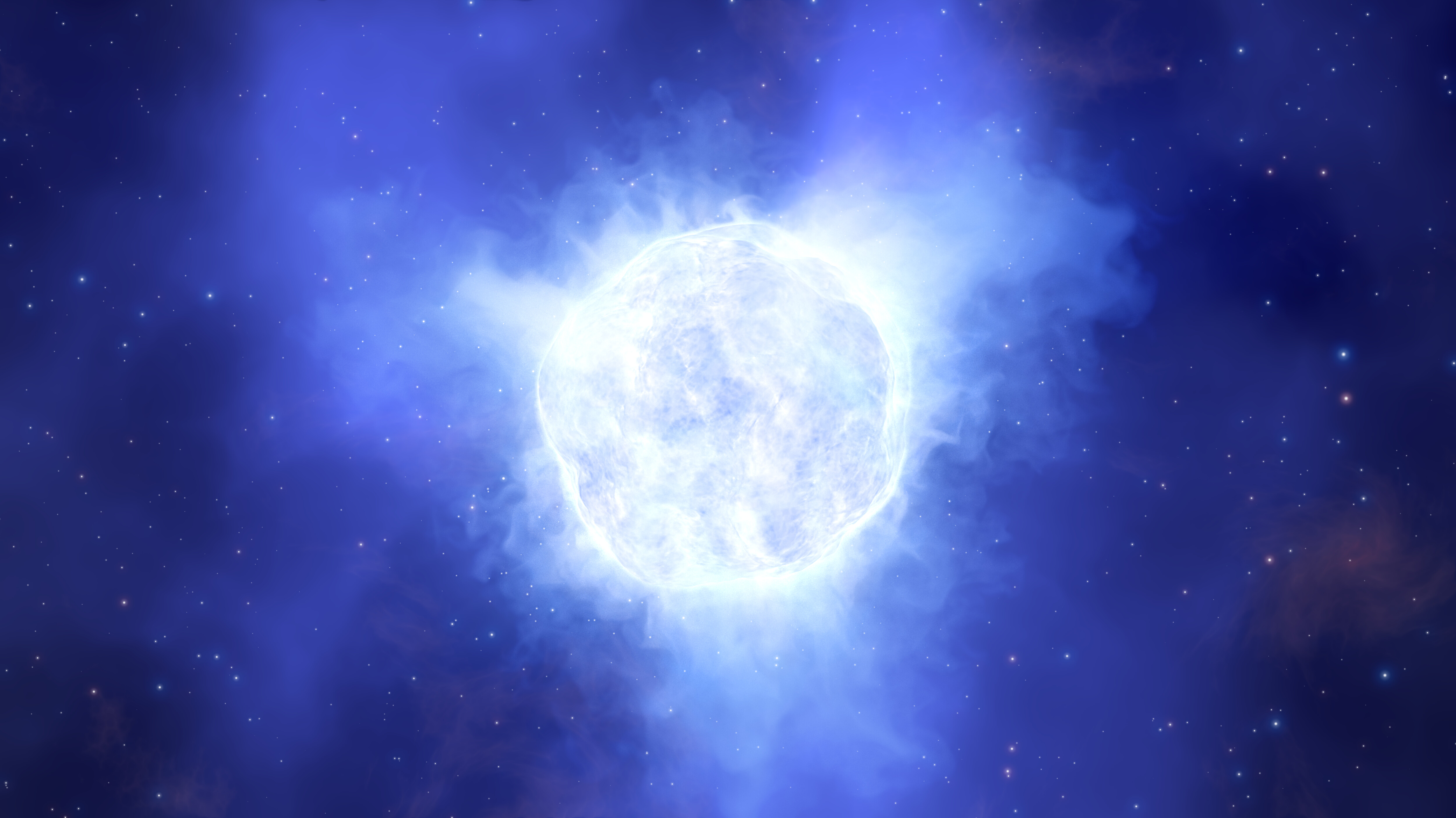 Sur cette illustration figure l’étoile variable bleue lumineuse de la galaxie naine de Kinman telle qu’elle pouvait être avant qu’elle ne disparaisse mystérieusement. © ESO, L. Calçada