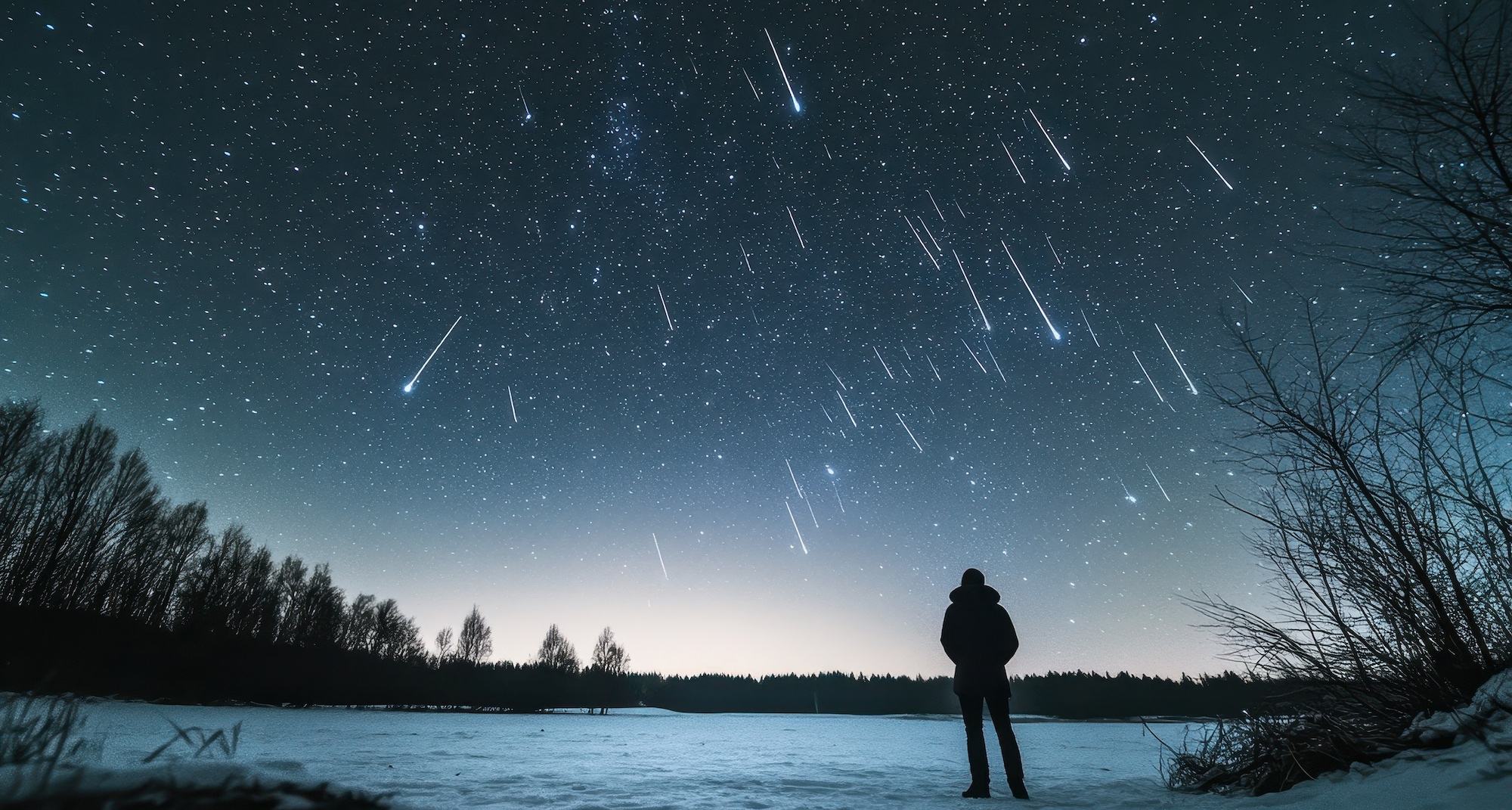 En cette année 2024, le maximum des Géminides coïncide presque avec la pleine Lune. Illustration générée à l'aide d'une IA. © tantawat, Adobe Stock