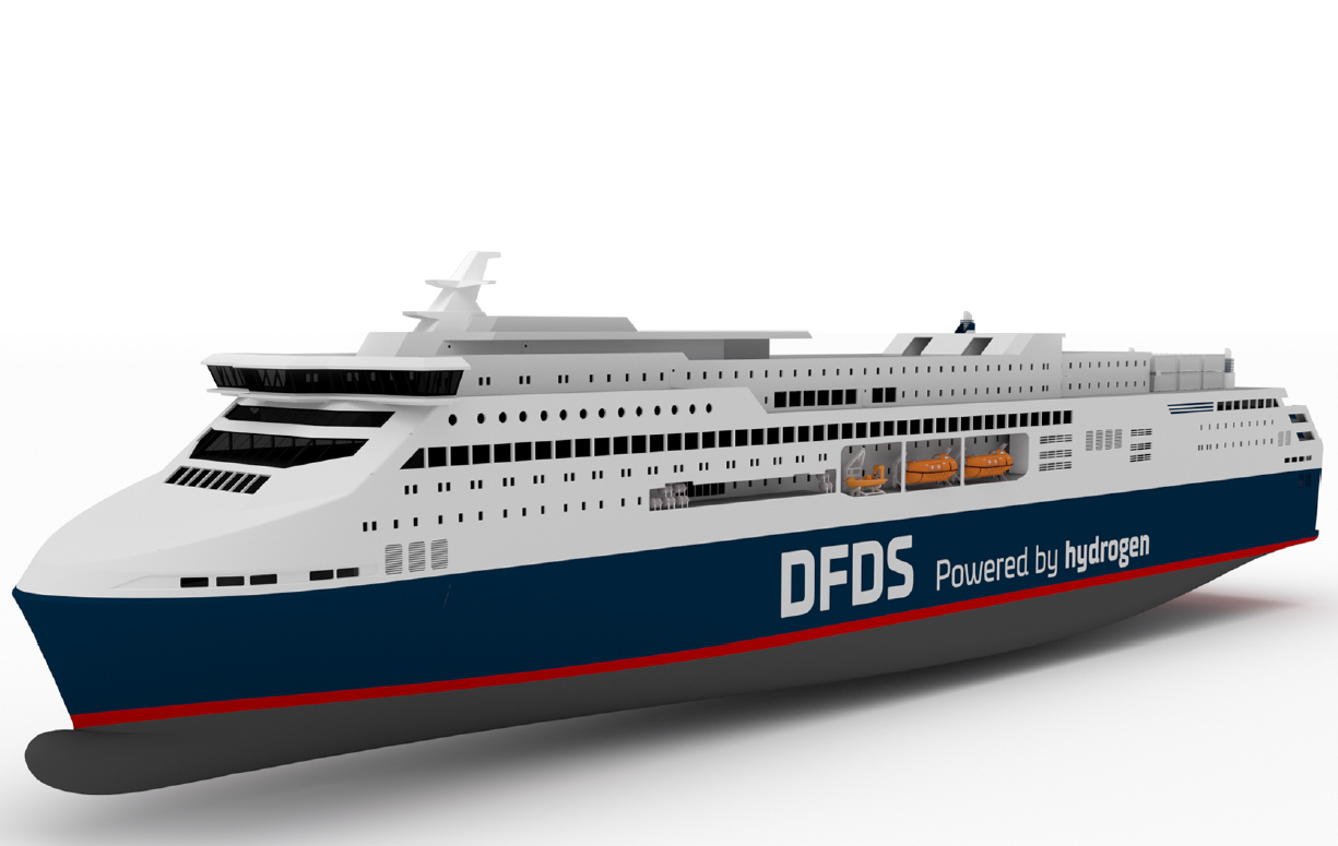 Un rendu du futur ferry à hydrogène vert de l’armateur DFDS. © DFDS