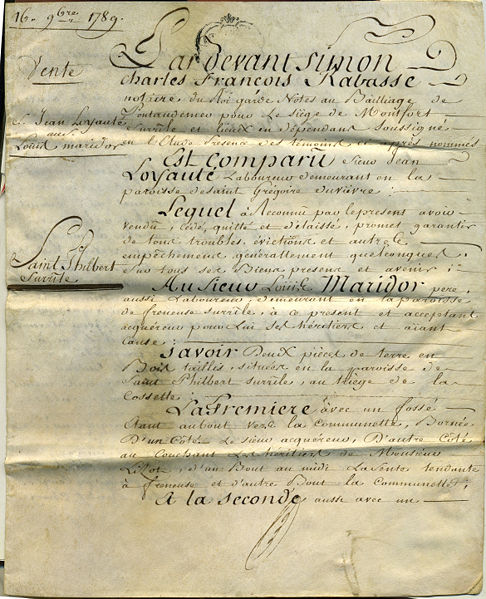 Un acte authentique peut être un acte de vente, comme celui-ci, qui date de 1789. © Teper, CC BY-SA 3.0, Wikimedia Commons