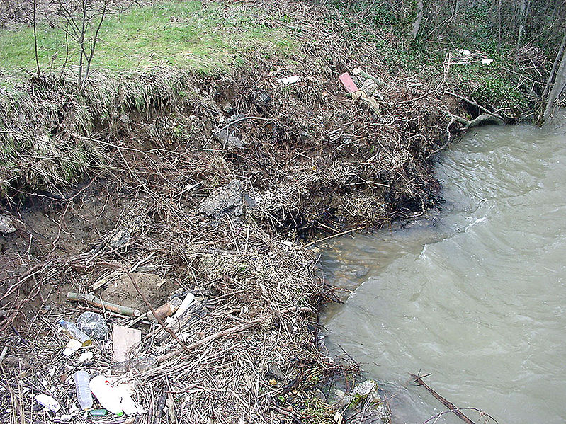 Affouillement d’une berge après une décrue. © F. Lamiot, Wikimedia CC by 3.0