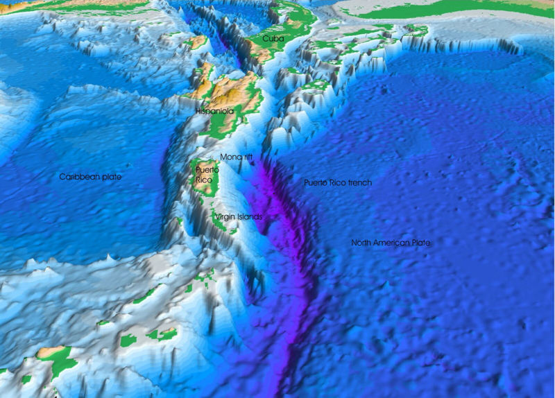 Modélisation en trois dimensions de la fosse océanique de Porto Rico. © Woodshole USGS, domaine public