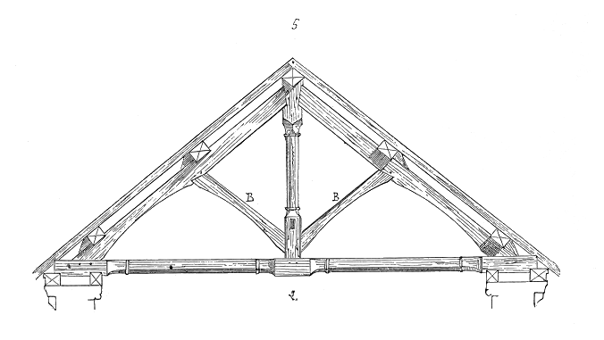 Exemple de jambage : une charpente munie de jambes de force. © Eugène Viollet-le-Duc, Domaine public, Wikimedia Commons