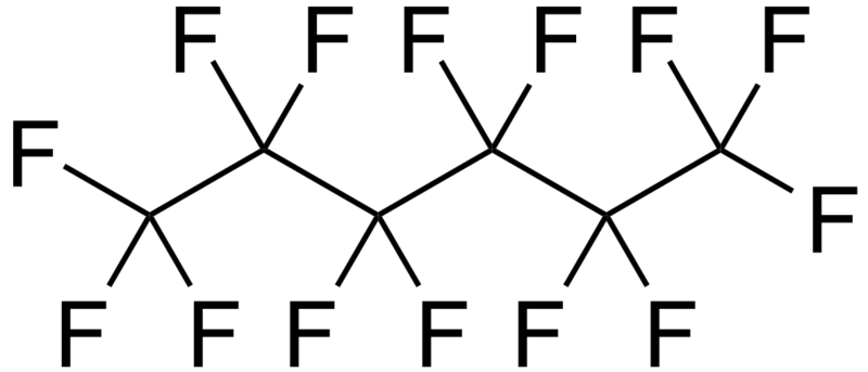 Les composés perfluorés sont formés d'une chaîne de carbone fluorée. © DR