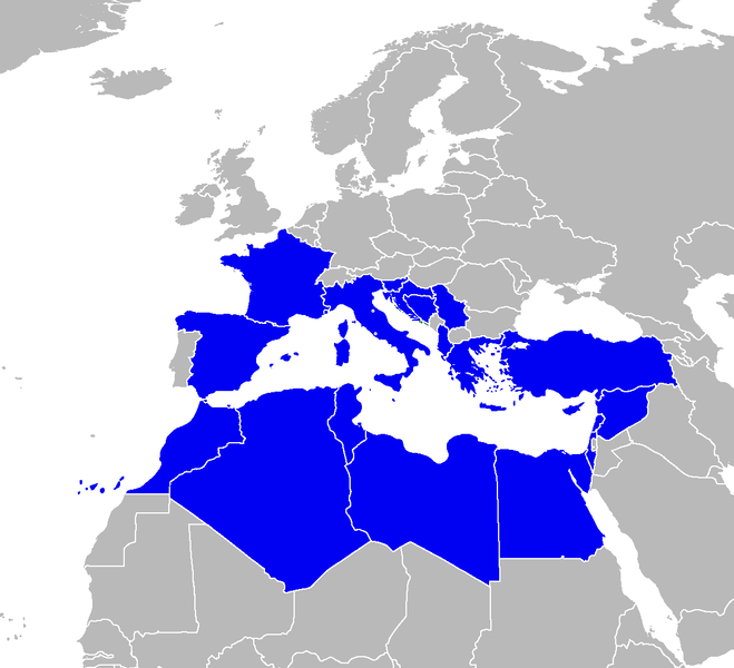 Les pays membres de la convention de Barcelone. © Padraic Ryan, Wikimedia CC -by-sa 3.0