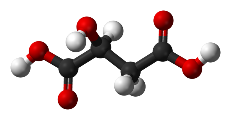 Le malate est la base conjuguée de l'acide malique. © Kemikungen, Wikimedia, domaine public