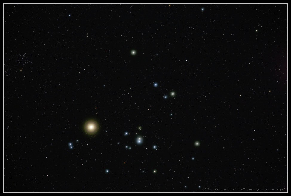 L'amas d'étoiles des Hyades ; l'étoile la plus brillante est Aldébaran qui ne fait pas partie de l'amas. Crédit P. Wienerroither
