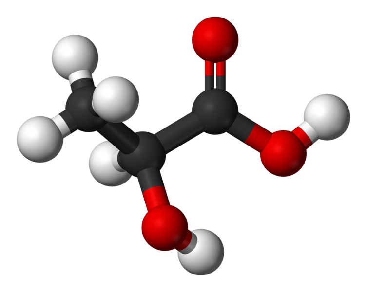 Le lactate est la forme ionique de l'acide lactique. © Benjah-bmm27, Wikimedia, domaine public