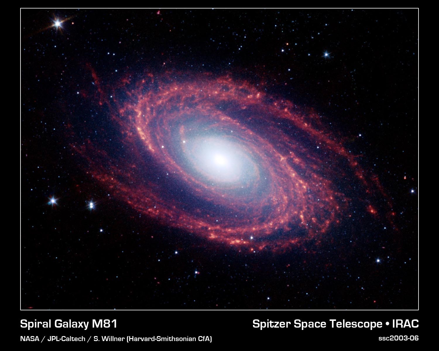 La galaxie M 81 vue par le télescope spatial Spitzer. Crédit Nasa   