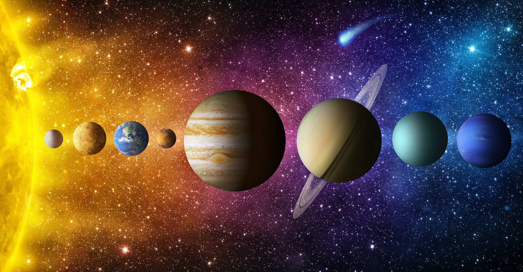 En astronomie, le terme opposition est employé pour désigner la position opposée de deux astres par rapport à la Terre. © Tryfonov, Adobe Stock