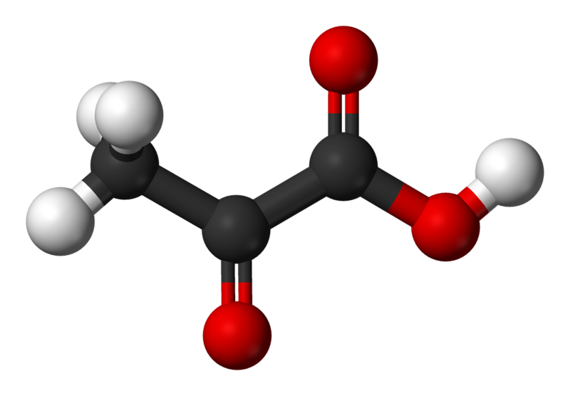 Le pyruvate est la forme ionisée de l'acide pyruvique. © Benjah-bmm27, Wikimedia, domaine public