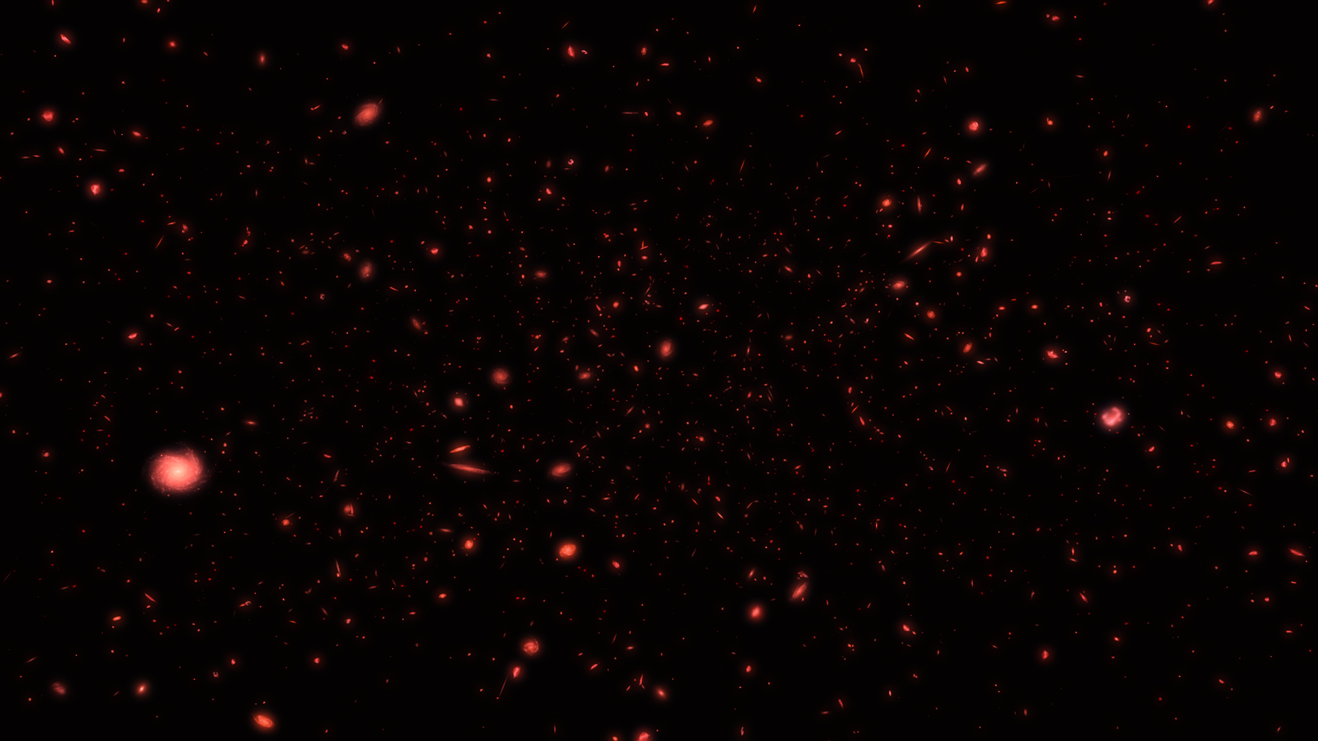 Une vue d'artiste des premières galaxies après le Big Bang observées dans l'infrarouge. © ESA, Hubble, M. Kornmesser &amp; Nasa