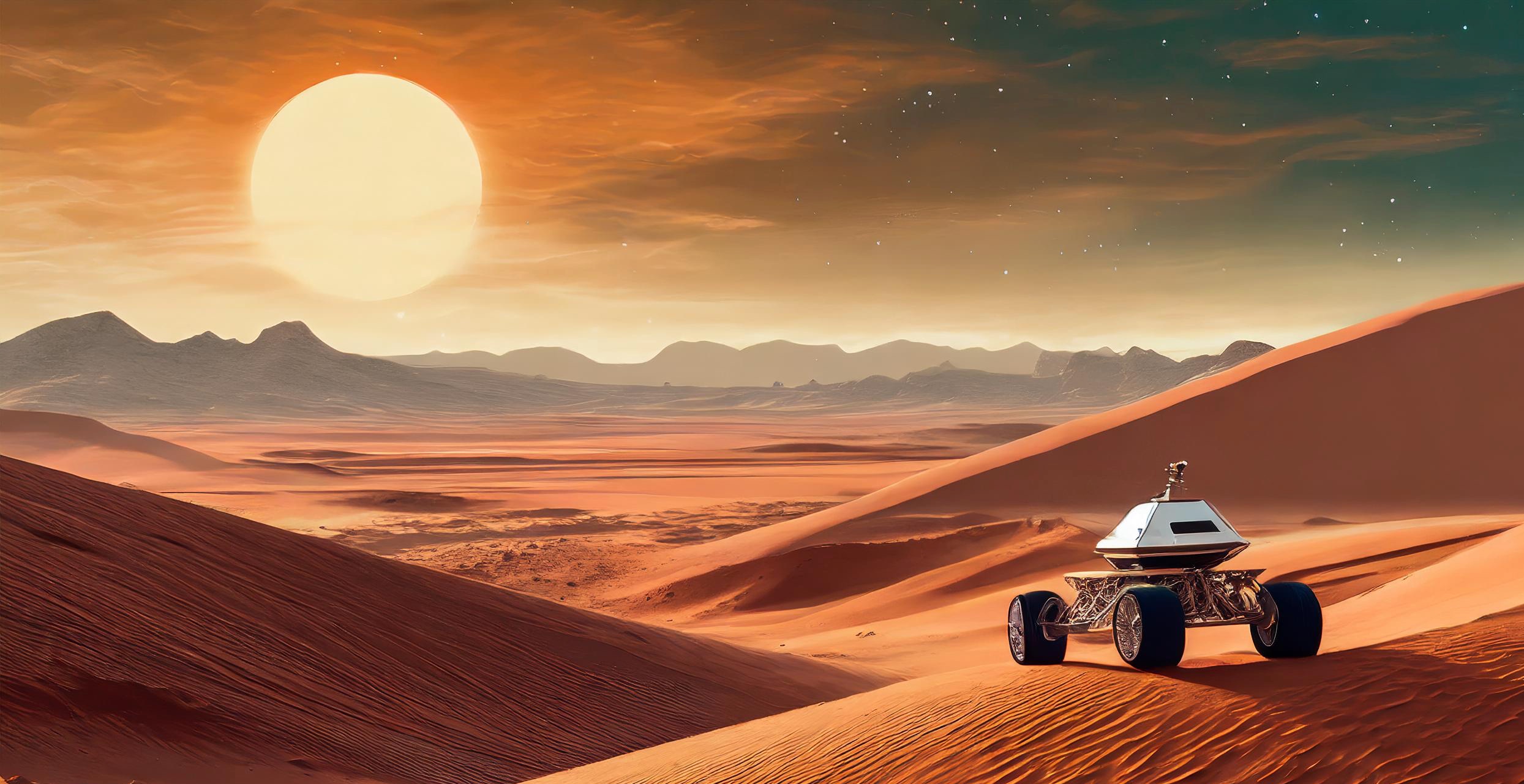 Illustration générée à l'aide d'une IA d'un concept de rover explorant Mars. © XD, Futura avec Adobe Firefly