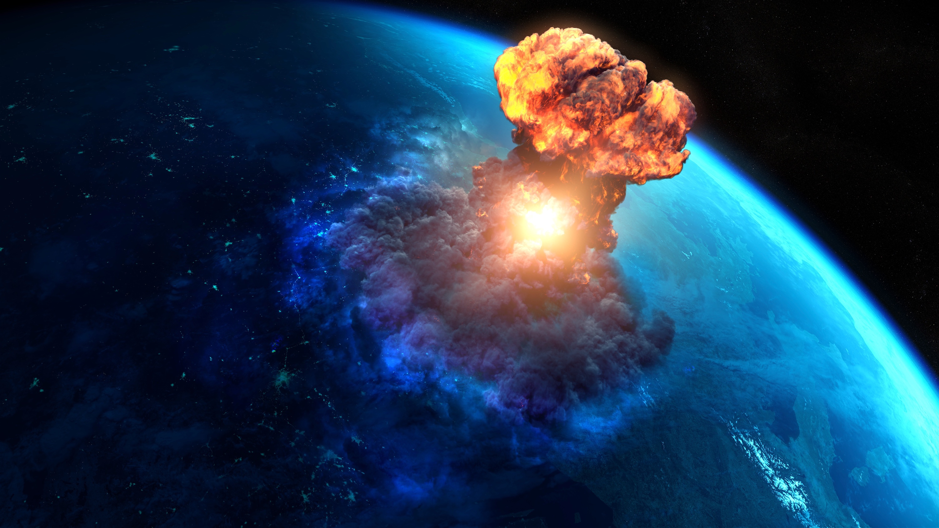 Illustration d'un astéroïde frappant la Terre. © Celafon, Adobe Stock