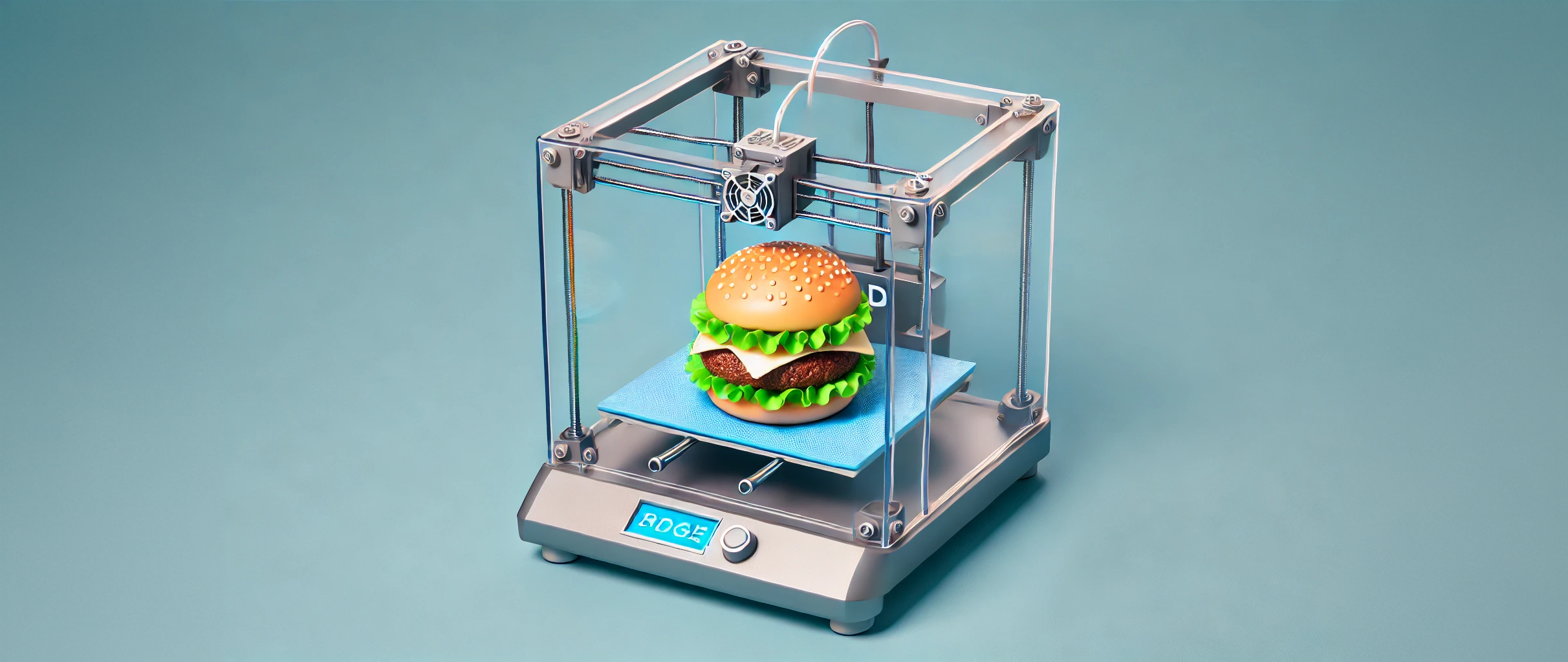 Une imprimante 3D produit un burger. © DALL·E, Futura, créé grâce à l'intelligence artificielle   