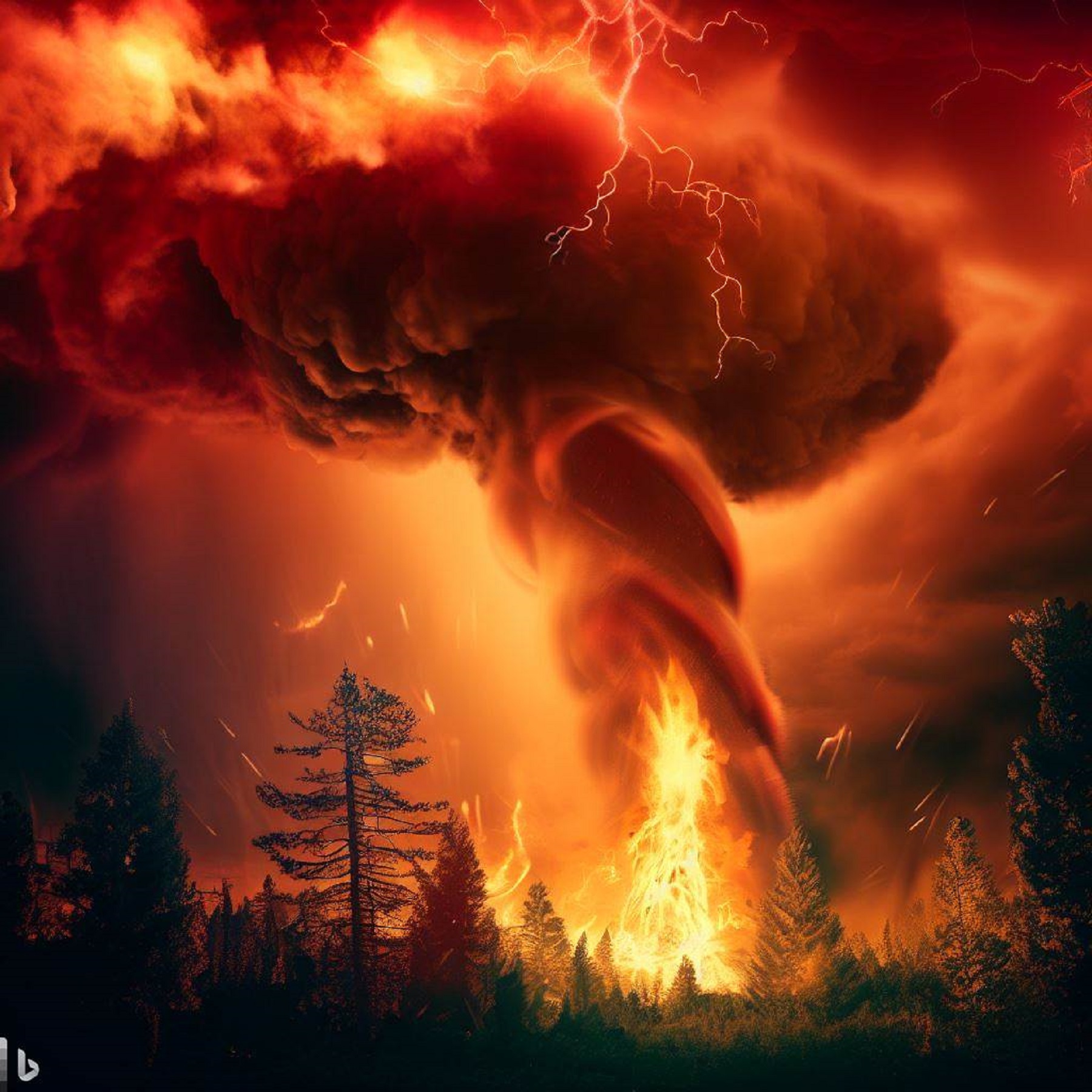 Tornade de cendres, nuage d'orage et ciel rouge apocalyptique sont les trois phénomènes les plus impressionnants générés par les feux canadiens. © Karine Durand, Image Bing